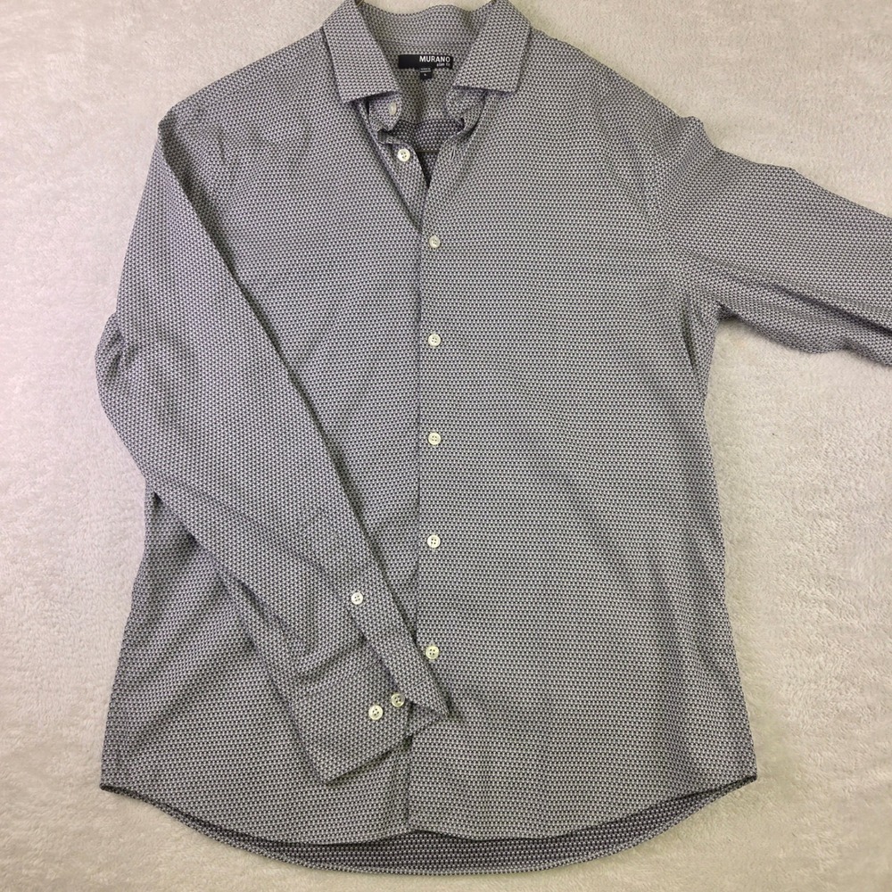 Murano Slim Fit Button Down Shirt Mens Large Black Geometric Cotton Long Sleeve